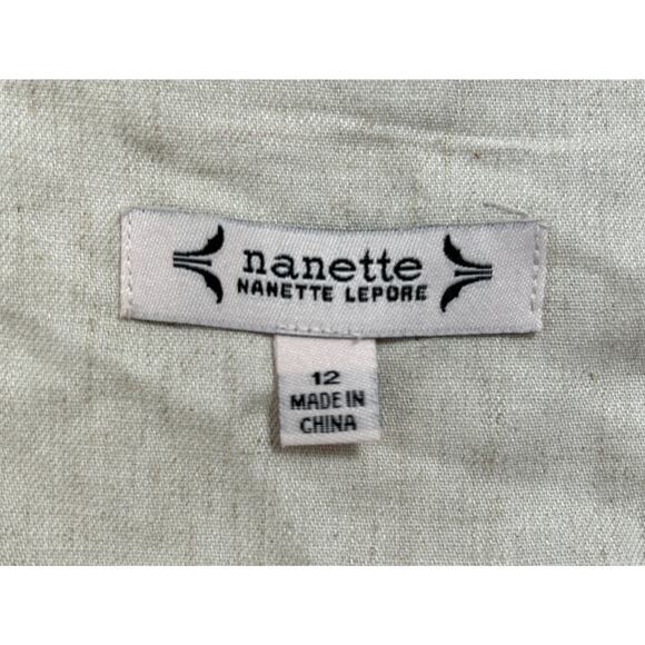 NANETTE LEPORE Womens 12 Tan Belted Fit Flare Dress Sleeveless Linen Blend New - Picture 4 of 10